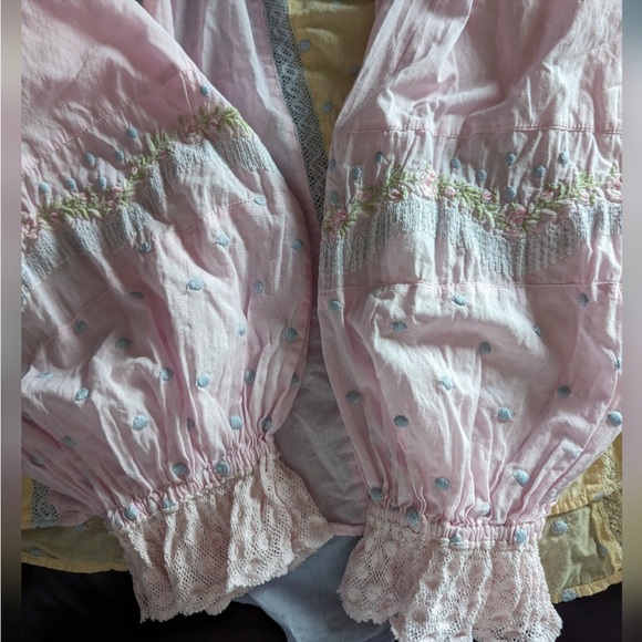 loveshackfancy pastel blouse with embroidery and ruffles - Picture 4 of 5